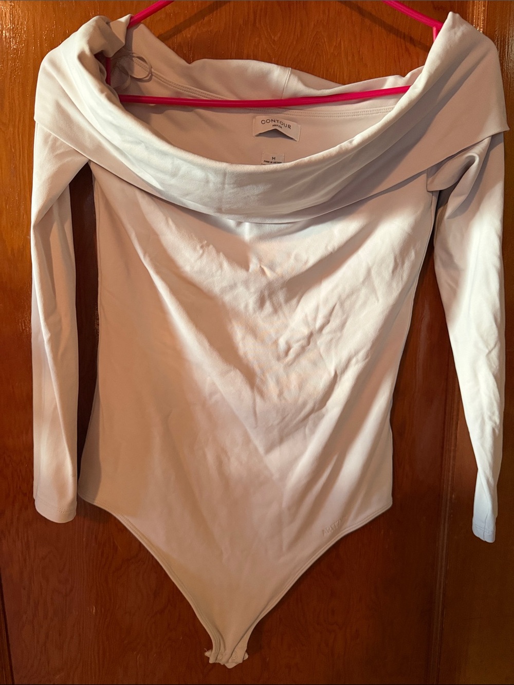 Aritzia Off-Shoulder Long Sleeve Bodysuit in Light Taupe
